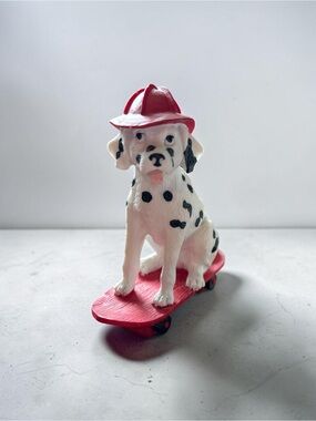 Cute Westland Fireman Hat Dalmatian Puppy Skateboard Figurine in Red